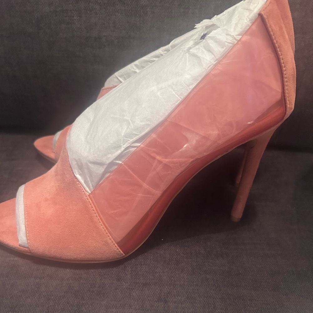 Vince Camuto Rivestan Pump In Pink Rose Suede & Transparent Vinyl Heels